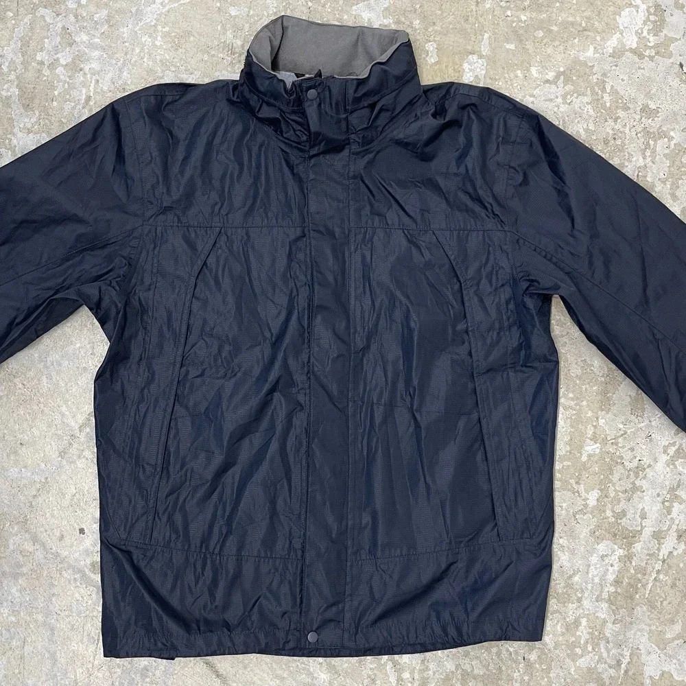 Tesla‎ Jacket Mens Medium Blue Waterproof Hooded Lightweight Logo Zip Snap
